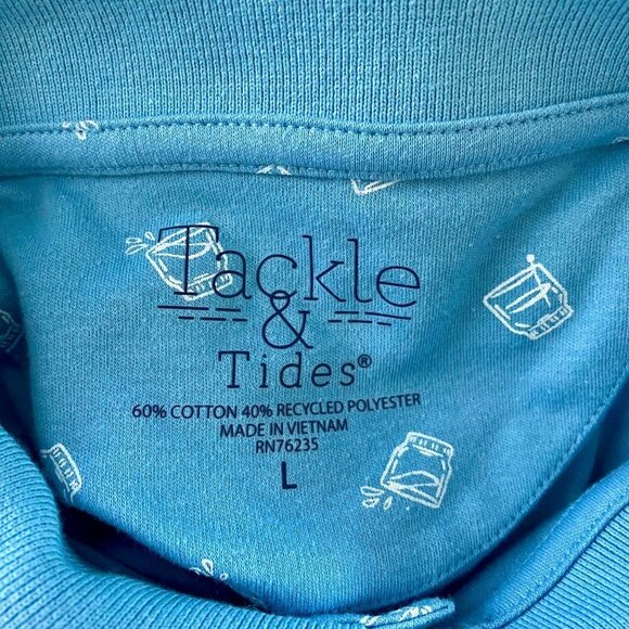 Tackle & Tides Drink Glass On the Rocks Print Polo Shirt Men's Large NEW - Picture 7 of 10
